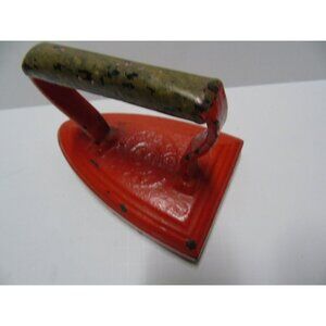 Antique Flat Iron No.8 In A Circle Gold Black Handle Painted Red Iron
